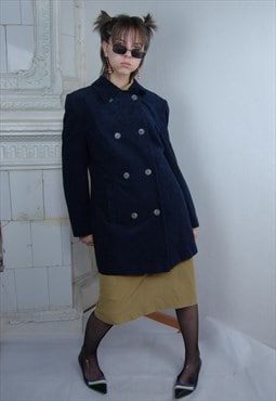 Vintage 90's soft long glam trench coat jacket in dark navy