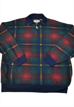 Vintage Fleece 1/4 Zip Checked Pattern Multi Large