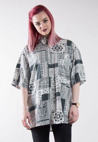VINTAGE 90'S PATCHWORK PATTERN OVERIZE SHIRT