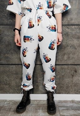 Teletubbies print joggers handmade UFO pants Alien overalls