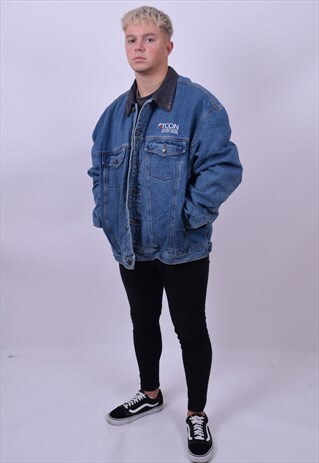 VINTAGE 90'S FLEECE LINED DENIM TRUCKER JACKET SIZE LARGE