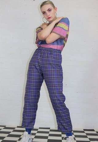HIGH WAIST TARTAN/CHECK TROUSERS IN PURPLE