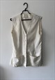 VINTAGE WHITE SATIN SLEEVELESS BLOUSE / VEST - LARGE 