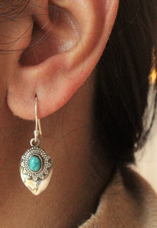 STERLING SILVER AND TURQUOISE STONE EVENING EARRINGS