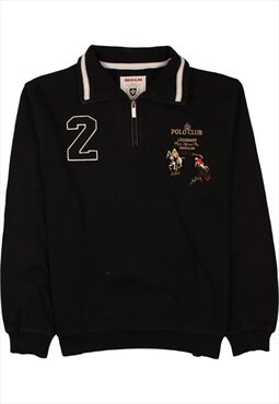 Vintage 90's Signum Polo Shirt Polo Club Quater Zip Black