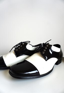 Vintage Dress Shoes Black White Shiny Oxfords