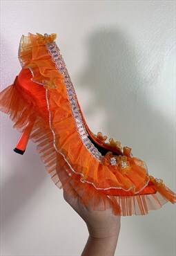 Orange frill ruffle shoes heels 
