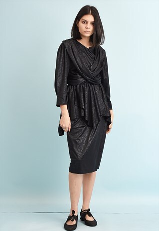 80'S RETRO DRAPED SHIMMER MIDI DRESS