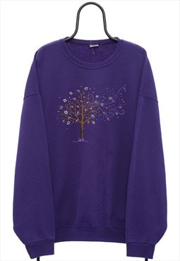 Vintage Autumn Leaves Graphic Purple Sweatshirt Mens