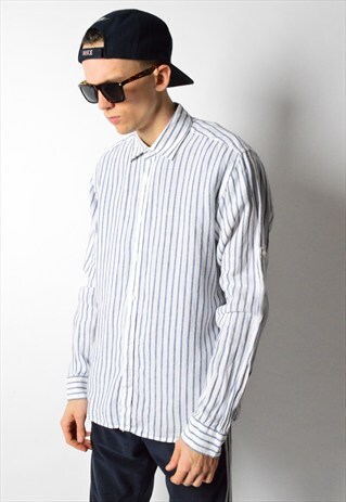 WHITE STRIPED LINEN LONG SLEEVE SHIRT
