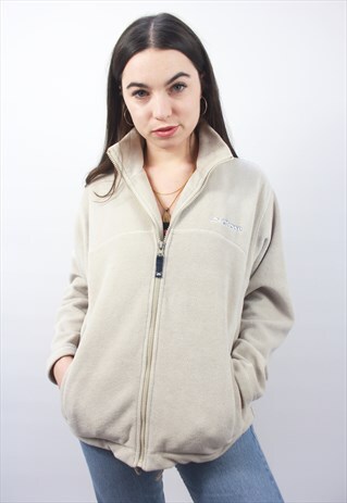 90'S RETRO BEIGE ZIP FLEECE JACKET