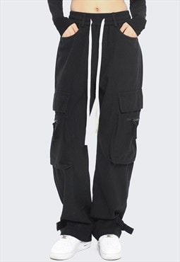 Parachute joggers utility pants cargo pocket trousers black