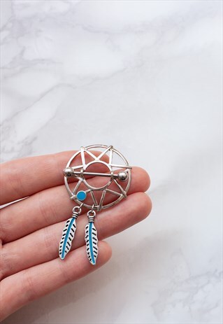 DREAM CATCHER SURGICAL STEEL NIPPLE SHIELD BAR FEATHER BOHO