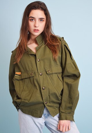 COOL 90'S RETRO ARMY OVERSIZED KHAKI JACKET TOP