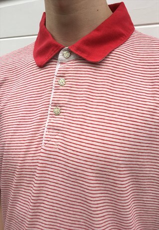 MENS HUGO BOSS POLO SHIRT WHITE RED PATTERNED STRIPY TOP