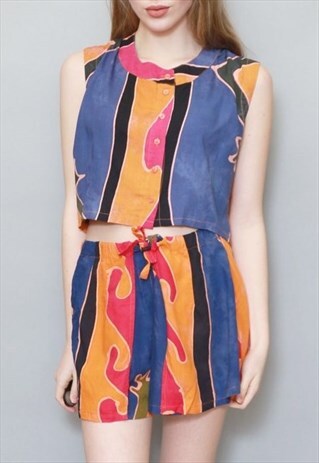 VINTAGE 1990'S CUTE MIXED PRINT TOP AND SHORTS