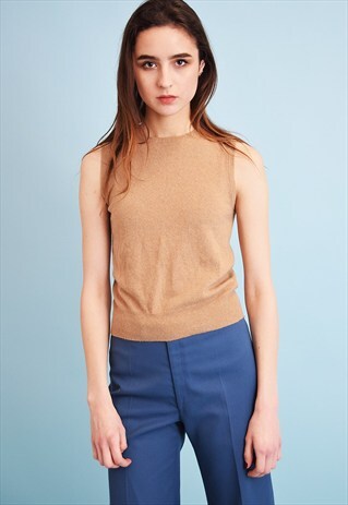 90'S RETRO BEIGE MOD STYLE KNITTED NEUTRAL TOP