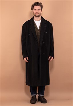 Vintage 80's Men Wool Blend Long Coat in Gray