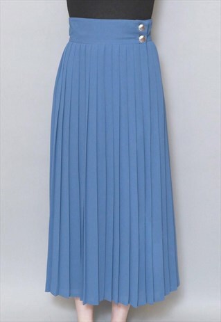 VINTAGE 1980'S BIANCA BLUE PLEATED MIDI SKIRT
