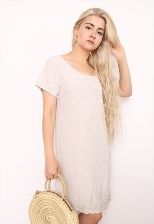 VINTAGE 90S CREAM COTTON EMBROIDERED DRESS