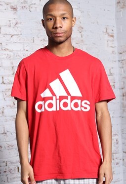 Vintage Adidas Big Print Logo T-Shirt Red
