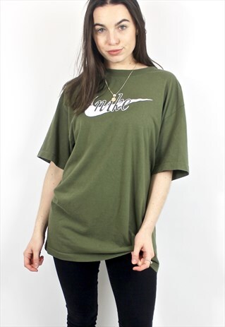 90'S RETRO KHAKI & WHITE SPELL-OUT OVERSIZED T-SHIRT