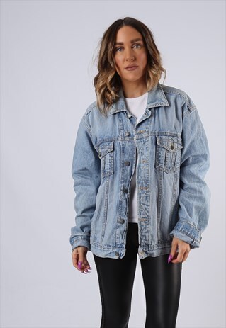 VINTAGE DENIM JACKET OVERSIZED FITTED UK 16 XL BLUE (M3J)