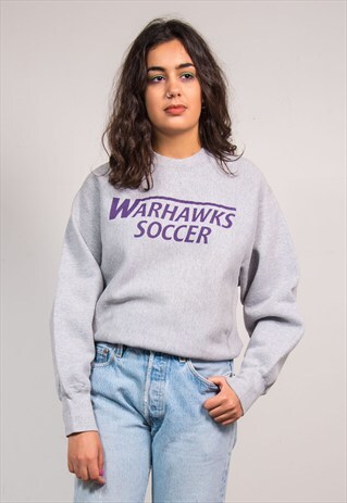 90'S VINTAGE GREY WARHAWKS COLLEGE SPORTS SWEATER SWEATSHIRT