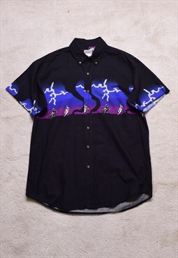 Vintage 90s Black Lightning Print Casual Shirt