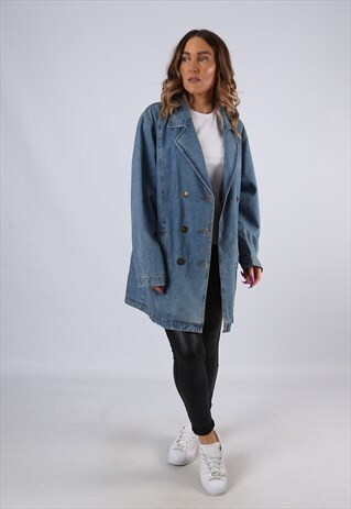 VINTAGE DENIM JACKET OVERSIZED LONGLINE LONG UK 16 XL (JA3Y)
