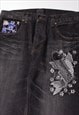 VINTAGE JAPANESE EMBROIDERED KOI DENIM JEANS IN BLACK