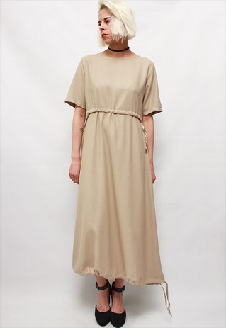 VINTAGE 90'S BEAUTIFUL CLASSIC MINIMAL SILK BEIGE DRESS