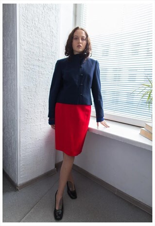 VINTAGE 80'S NAVY WOOL HIGH COLLAR JACKET
