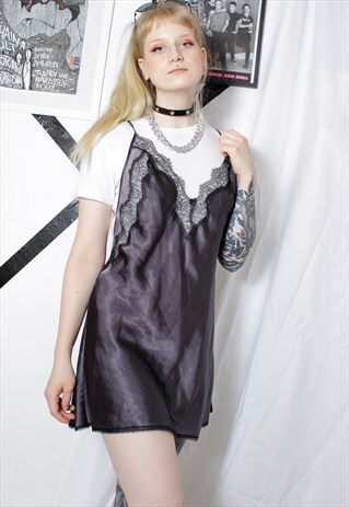 90S GRUNGE Y2K VICTORIA'S SECRET SATIN LACE SLIP CAMI DRESS