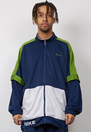 VINTAGE 90'S NIKE SWOOSH BLUE/ GREEN SPORTS JACKET