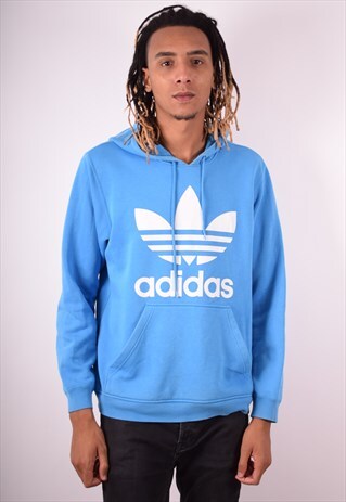 ADIDAS MENS VINTAGE HOODIE JUMPER MEDIUM BLUE 90S