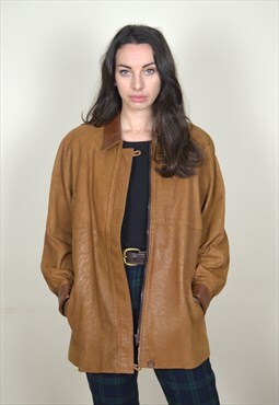 90s Vintage Light Brown Leather Jacket