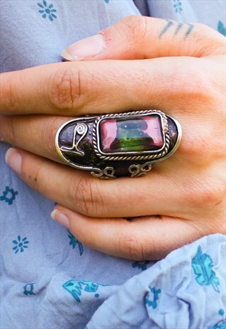 ADJUSTABLE PINK GLASS BOHEMIAN RING