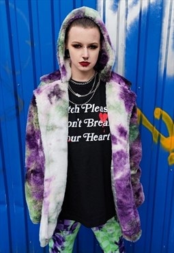 Tie-dye fleece gilet handmade sleeveless hood jacket purple