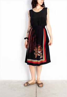 Women's Black Japanese Painting Viscose Skirt 
