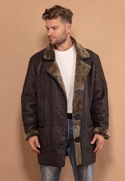 Vintage 90's Men Shearling Coat in Brown
