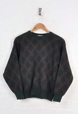 Vintage Knitted Jumper Wool Patterned Green Ladies Small