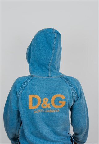 D&G DOLCE & GABBANA COTTON ICE WASHED HOODIE ZIP