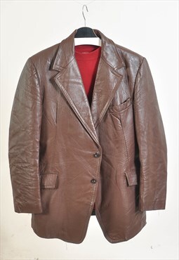 VINTAGE 90S real leather blazer jacket in brown