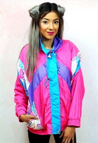 1990S VINTAGE PINK AND WHITE SHELL TRACK JACKET