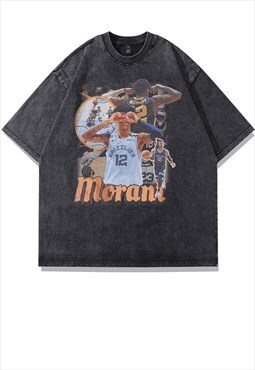 Ja Morant t-shirt basketball tee retro sports top in grey