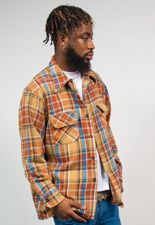VINTAGE 80S ORANGE CHECK FLANNEL SHIRT