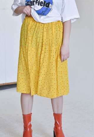 VINTAGE 90S SUMMER DOTTED YELLOW MIDI WRAP SKIRT XS