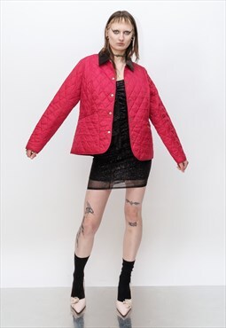 90's Vintage pretty quilted crop jacket in raspberry red
