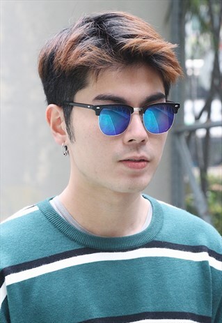 BLACK HALF FRAME SUNGLASSES